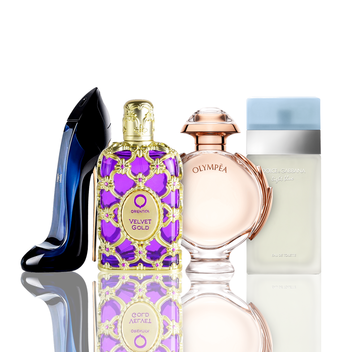Zestaw 4 Perfum | Light Blue + Orientica Velvet Gold + Good Girl + Olympea 100 ml